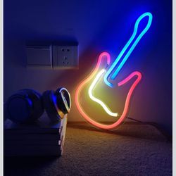 Guitar Neon Sign for Bedroom Art Guitar Decor Neon Lights for Christmas Halloween Wedding Valentine's Day Party Bar Club Home Decoration, Lounge Offic