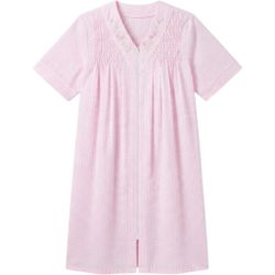 Miss Elaine Seersucker Embroidered Gringham Muumuu Housecoat Grannycore Prairie