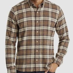 Peter Millar Men's Brown Satoh Flannel Button-Down Shirt Size L
