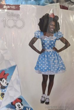 Disney 100 Minnie Mouse Women’s Costume – Blue Polka Dot Dress with Headband