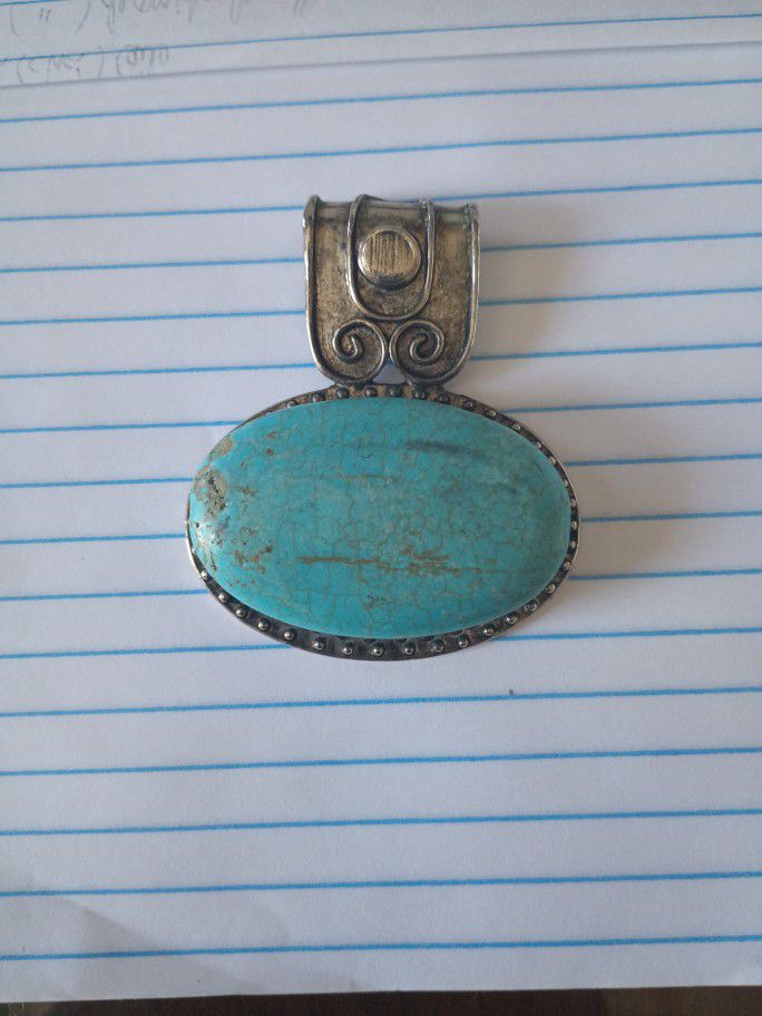Large Turquoise Pendant For Necklace.