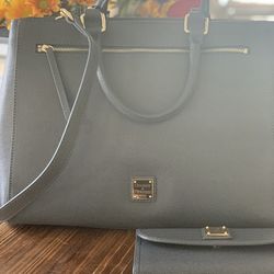 Dooney & Bourke Large Grey Satchel And Wallet Tags