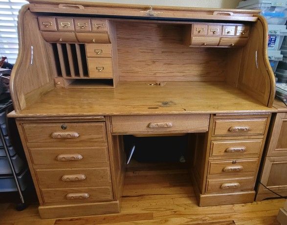 Heavy Wooden Roll Top Desk
