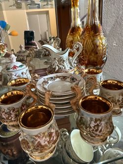 Capodimonte Porcelain Tea Set with Gold Accents