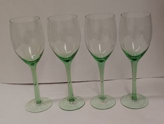 set of 4 small thin green glass wine glasses $8 for ALL!