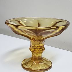 Vintage Amber Glass Footed Trinket Dish