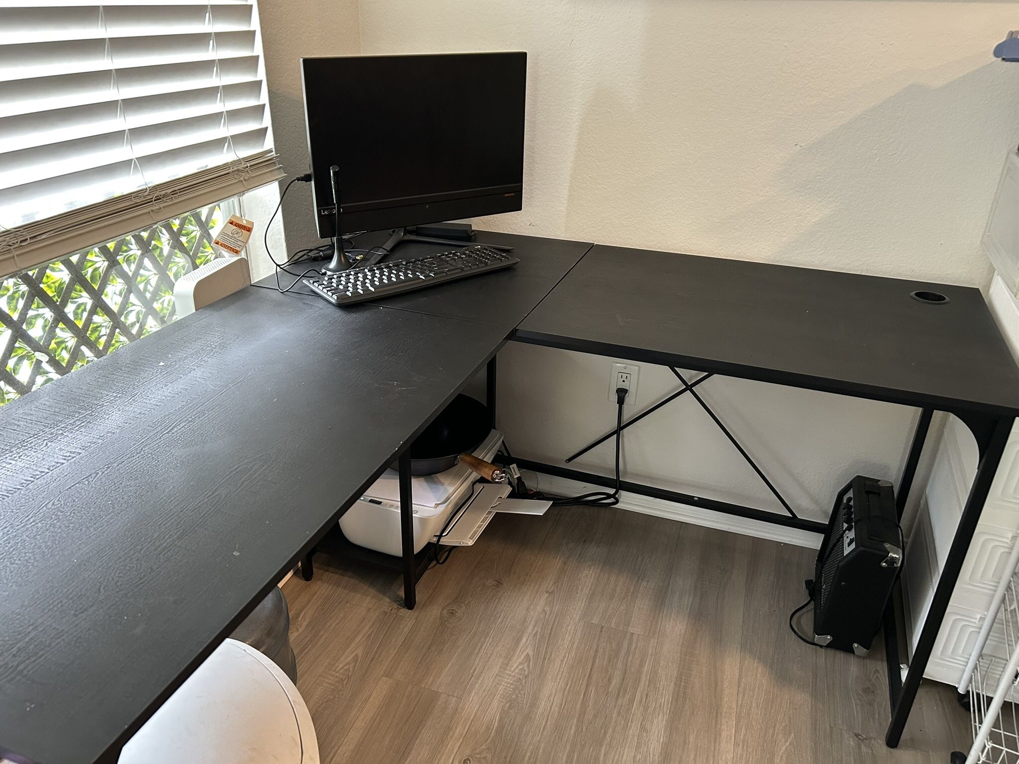 Dark Brown L Shape Desk 60” Left Side 53” Right Side 22” Wide 30” High