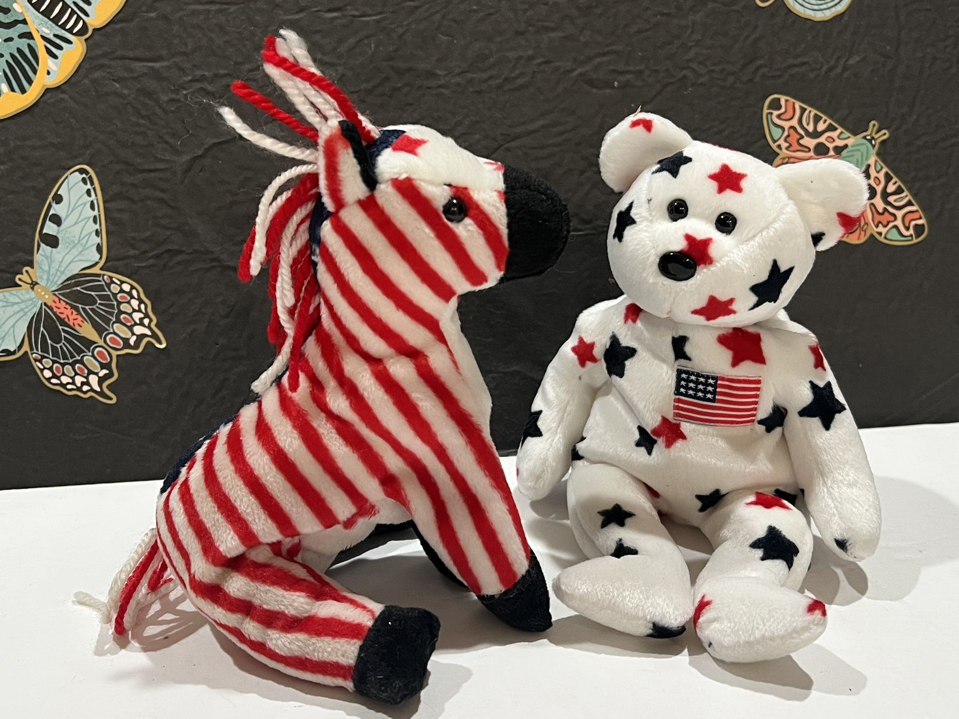 TY BEANIE BABIES REPRESENTING AMERICA - DONKEY AND TEDDY BEAR