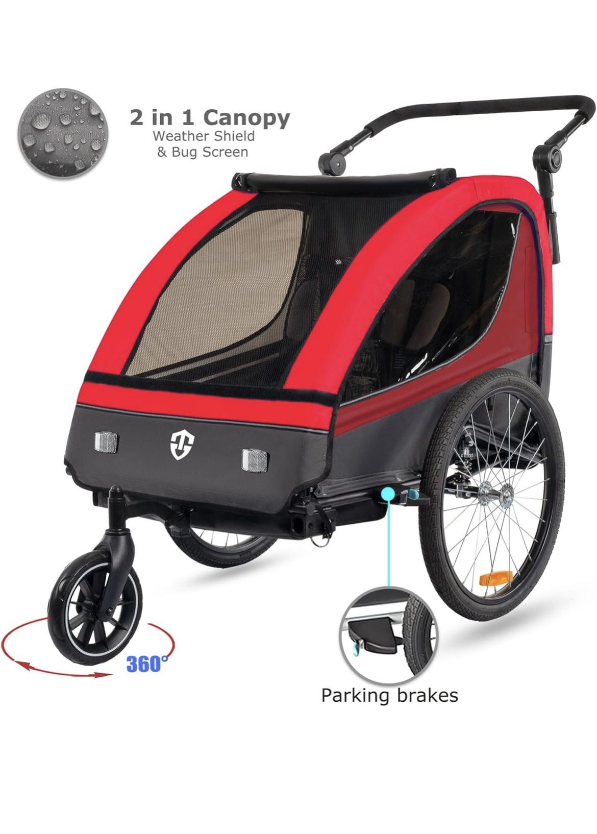 Suspension Bike Trailer & Stroller 2 in 1 Double Seat for Toddlers, Kids, Child Bicycle Carrier Jogger