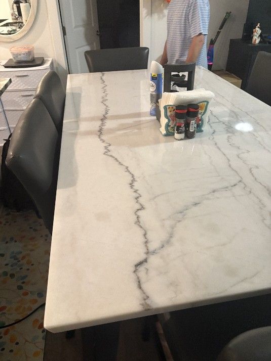 6 Person Marble Top Dining Table With Metropolitan Serving Hutch