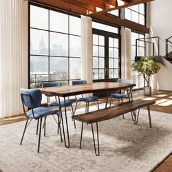 Nature's Edge Light Chestnut/Slate 79 Dining Table w/ 4 Owen Chairs and Bench
