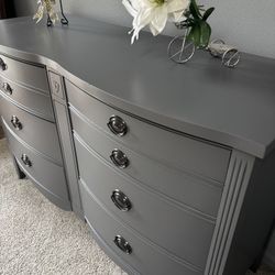 Modern gray Refinished Beautiful Dressers all wood no scratches.Great drawers rechecked Cleaned inside out no dust no webs restored nicely 