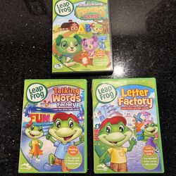 3 LeapFrog Learning DVDs Phonics Farm Talking Words Factory & Letter Factory