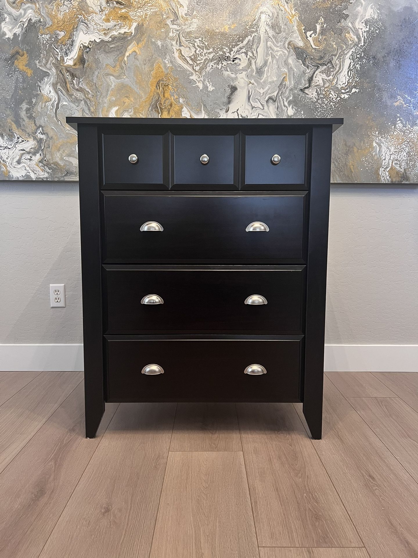 4 Drawer Espresso Black Tallboy Dresser w/ Silver Pulls- Chest Of Drawers
