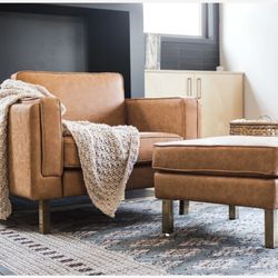 New Open Box Albany Park Albany Ottoman Distressed Vegan Leather