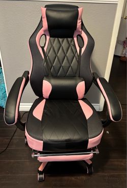 Pink and Black Gaming Chair with Footrest