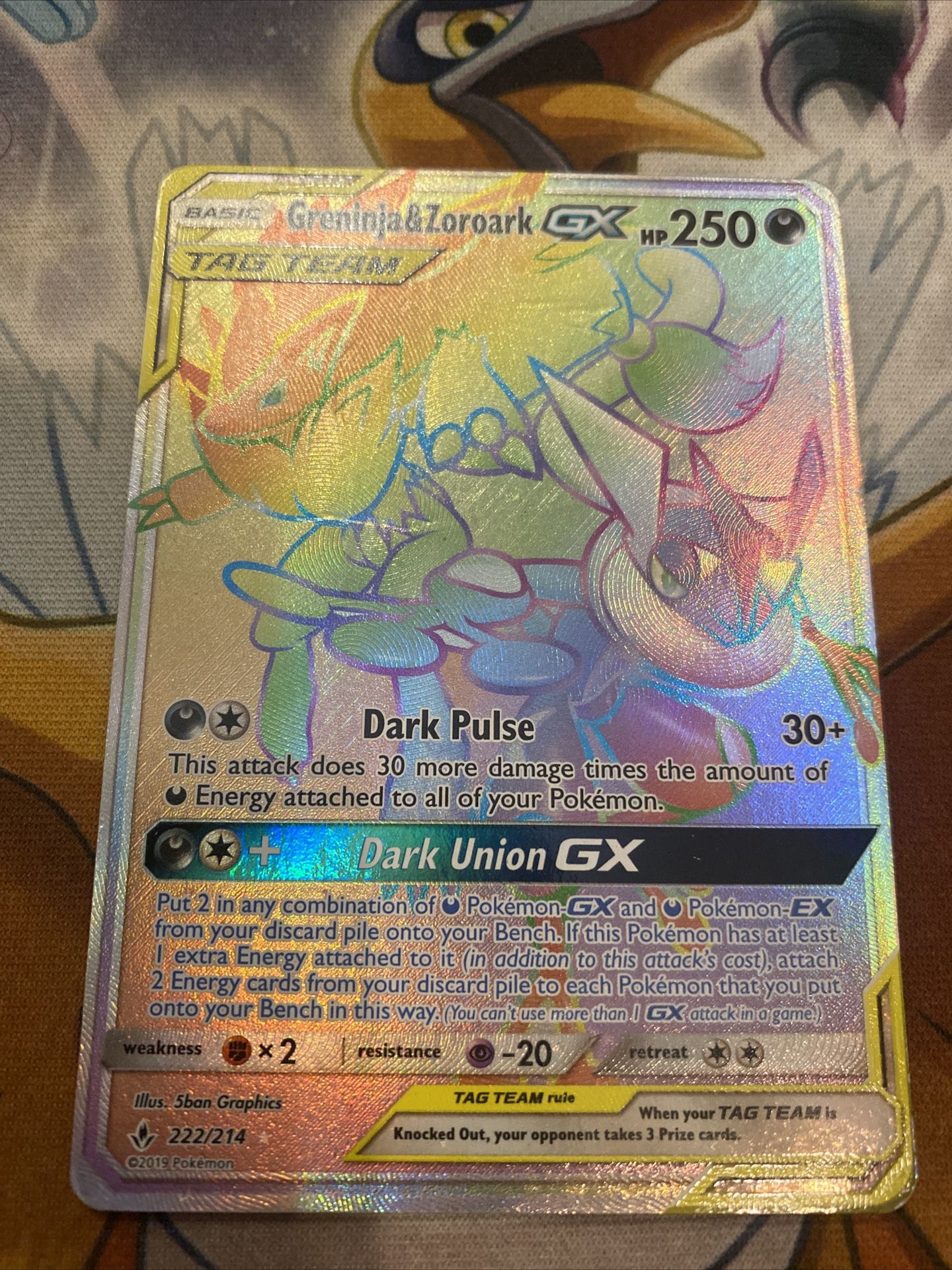 Pokemon Greninja & Zoroark GX Rainbow Rare Unbroken Bonds 222/214 LP/NM