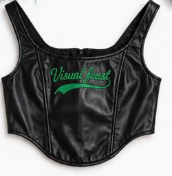 Black leather crop top size xs