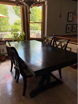 High-End Macy's "Baker Street 2" Solid Wood Trestle Dining Set – Table & 4 chairs