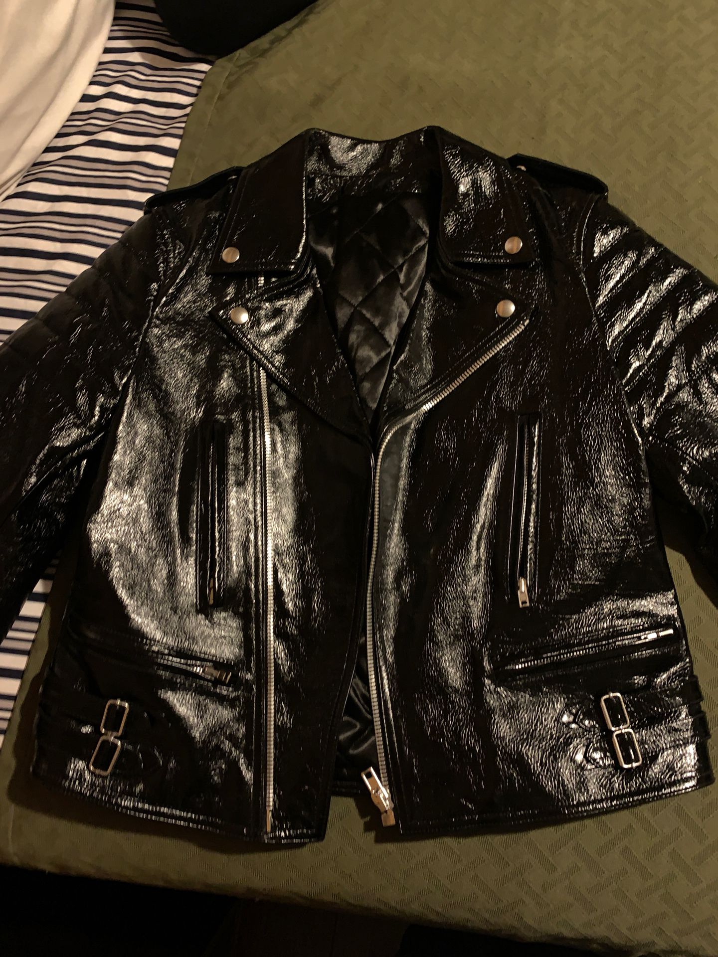 Helmut Lang Womens patent leather motorcycle jacket brand new
