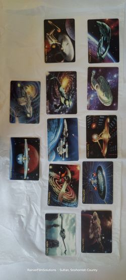 Set Of 12 Porcelain Star Trek Collector Cards With Wooden Display
