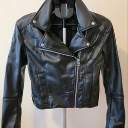 H&M Divided Black Faux Leather Moto Jacket - Size XS (0071)