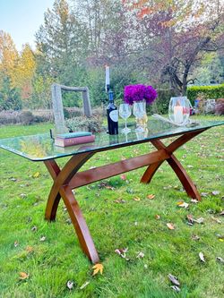 Wood table with glass top