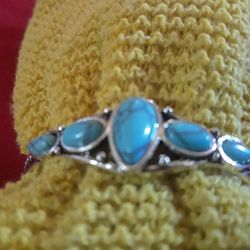 Women's Silvertone Turquoise Bracelet 