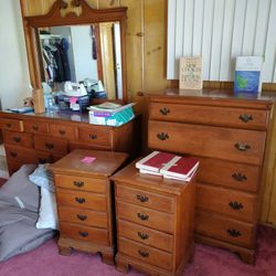 Antique Dresser, Wardrobe, End tables Set $175 . Estate Sale Today 