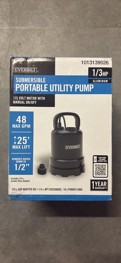 Everbilt Submersible Utility Pump 1/3 HP 48 GPM 25ft 101(contact info removed)