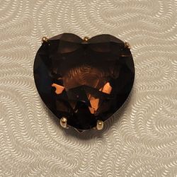 HUGE 30+ Carat Smoky Topaz Heart Pendant Set In Solid 14k 