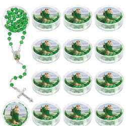 12 Pc Saint Jude Green Scented Rosary Necklace Baptism Party Favor Catholic Gift with Box Saint Jude Rosary Bead Holy Prayer Necklace with Cruci