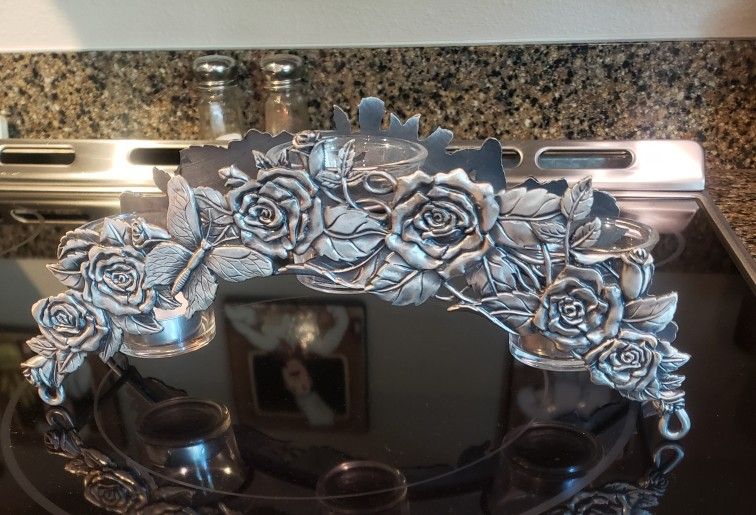 Pewter Butterfly /Flowers Votive Holder