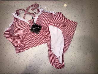 Zaful red and white striped swimsuit