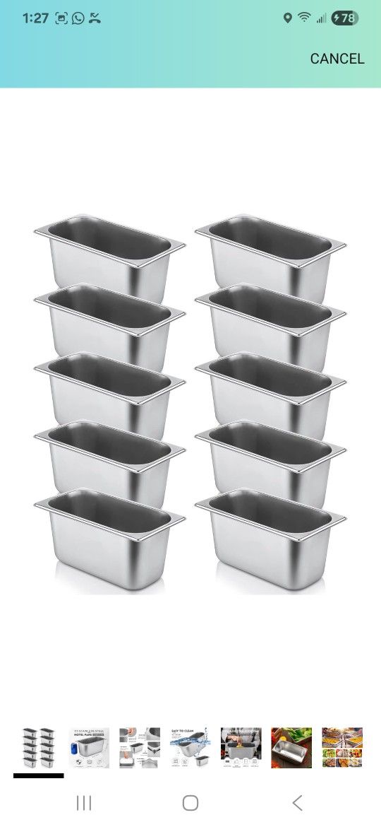 10 Pack Hotel Pans Stainless Steel Steam Table Pan 1/3 Size, 0.8 mm Thick Anti Jam Warming Pans for Food Warmer Restaurant Catering Supplies, 12.8 x 6