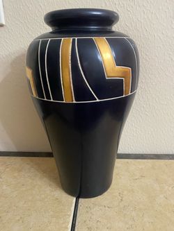 Black and gold ceramic vase 15 inches tall
