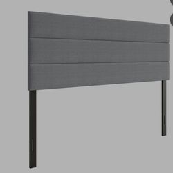 Panel Headboard, Horizontal Channel Tufting with Foam Padding, Gray
