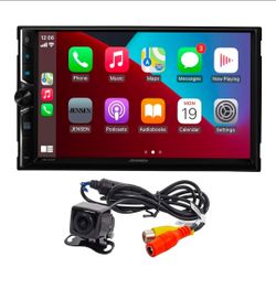 JENSEN J3CA7W 7-inch Double DIN Certified Wireless Apple Carplay Android Auto Car Stereo & BUCAM100J Backup Camera Bundle