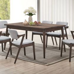 Modern Dining Table Set With 6 Gray Chairs 