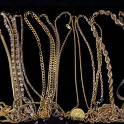 Men’s Items Gold and Silver Plated Chains And Rings... Lots Of Bling Bracelet... Cross ... Men’s Armani And Sauvage Name Brand Colognes ... See  Pics