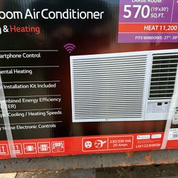 12,200 BTU 230/208V Window Air Conditioner Cools 570 Sq. Ft. with Heater, Wi-Fi Enabled and Dehumidifier in White