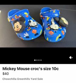 Crocs Mickey Mouse Kids Clogs Size 10C