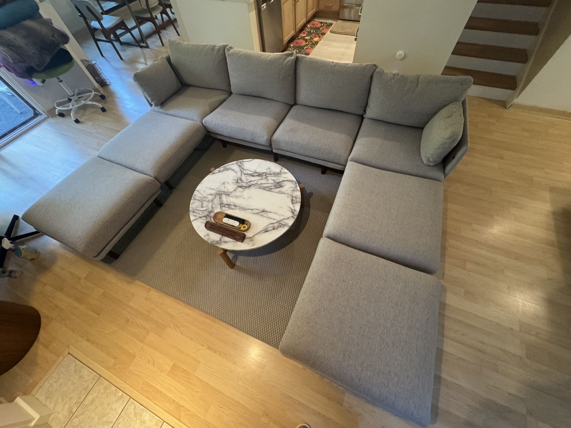Burrow Nomad Double Chaise Sectional Sofa with Two Ottomans and Free Center Table