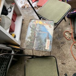 2 Antique  Folding Chairs & Folding  Tv  Table