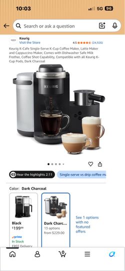 Keurig K-Cup Coffee Maker, Latte and Cappuccino Maker/