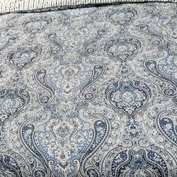 Ralph Lauren Queen Deep Blue Paisley Plush  Comforter with 2 Shames & Dust Ruffle 