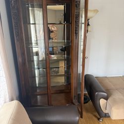 wood lighted curio cabinet 