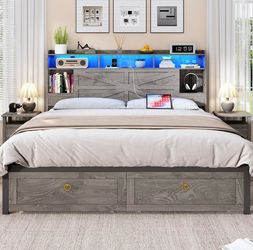 Open Box Small Damage King Bed Frame with Storage