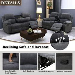 3-Piece Manual Reclining Living Room Sofa Set (Set of 3)