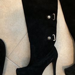 Black suede heels worn twice